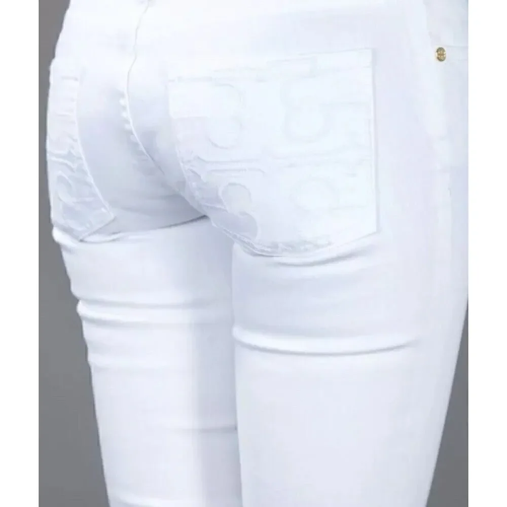 Tory Burch white classic Tory boot Jeans White pockets logo sz 28